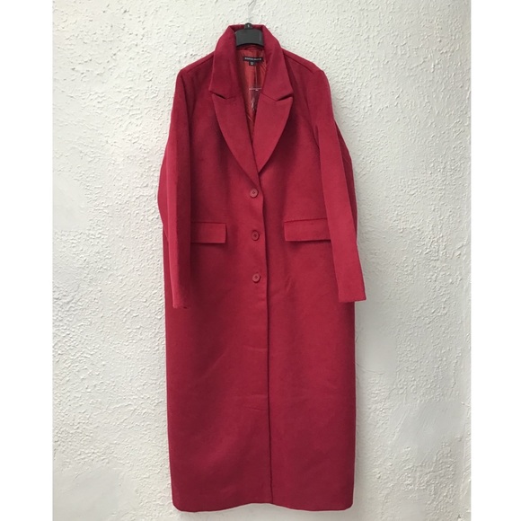 BOSTON PROPER Long Faux Wool Lined Topper Coat in Beet Red - Picture 6 of 9